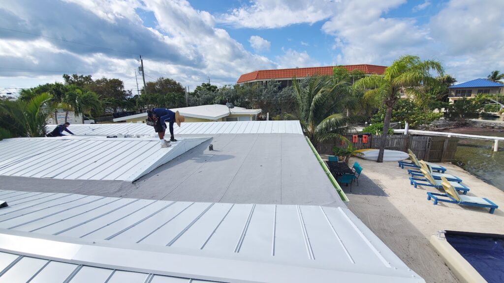 White flat roof system on residential or commercial building