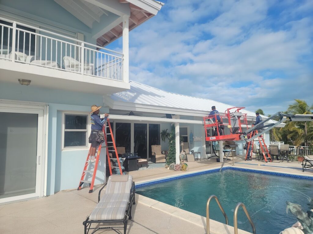 Poolside roof installation