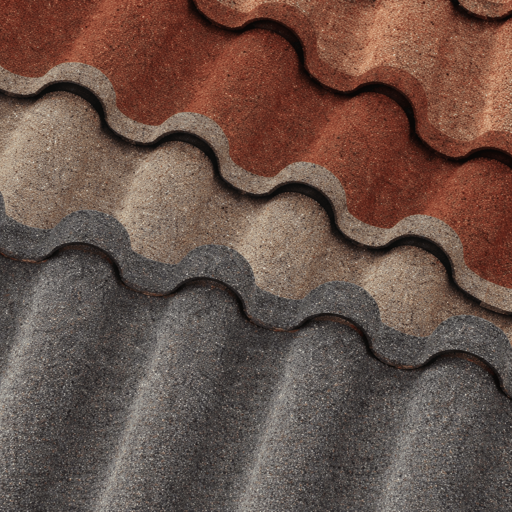 Concrete roof tiles in different colors and styles