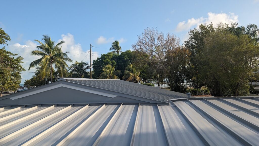 Gray metal roof panels