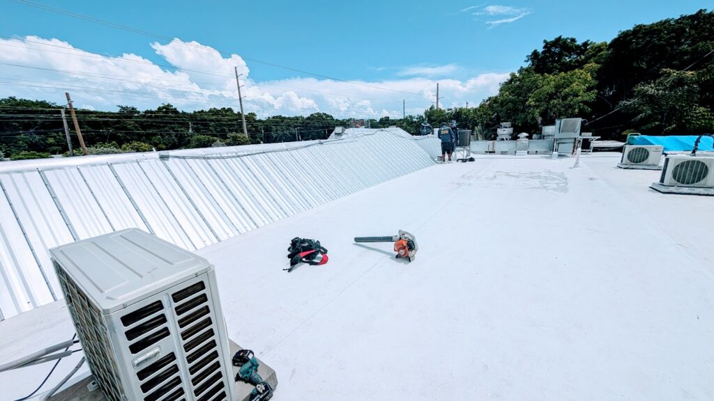 White flat roof work